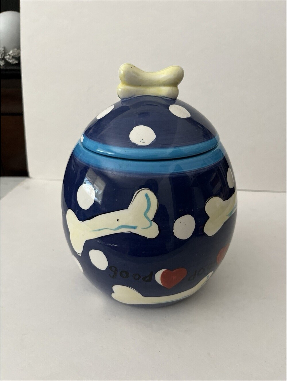 Hausenware Dog Treat Biscuit Bone Canister Cookie Jar Hand Painted Ceramic